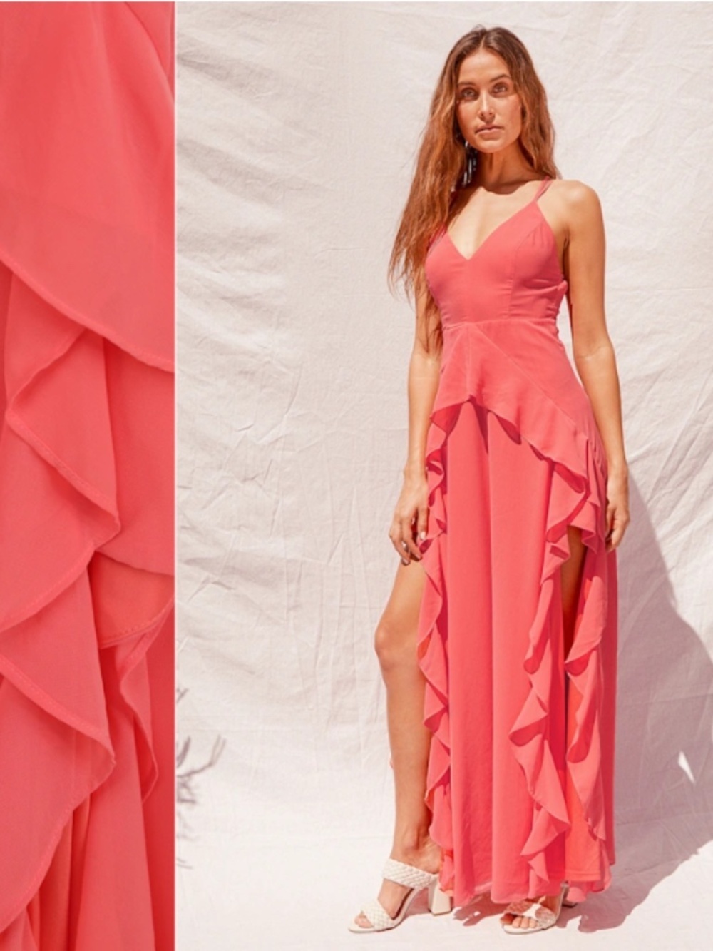 LULUS Sexy Flowy Wedding Bridesmaid Bohemian Resort Vacation Ruffles Maxi Dress